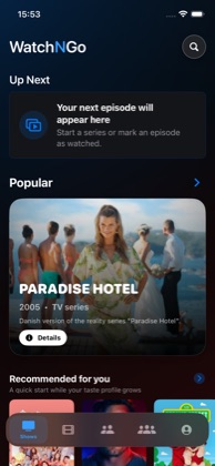 WatchNGo home screen with a featured film and trending rows